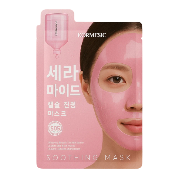 Kormesic Soothing raminanti veido kaukė su ceramidų kapsulėmis 25 ml baltame fone