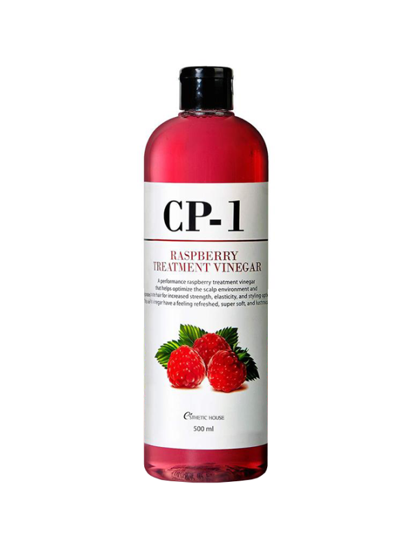 CP-1 Raspberry Treatment Vinegar plaukų actas su aviečių actu 500 ml baltame fone