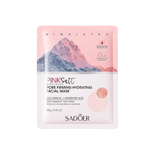 Sadoer Pink Salt drėkinanti ir stangrinanti veido kaukė 25 ml baltame fone