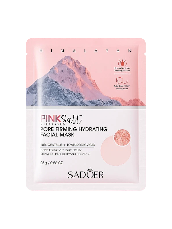 Sadoer Pink Salt drėkinanti ir stangrinanti veido kaukė 25 ml baltame fone