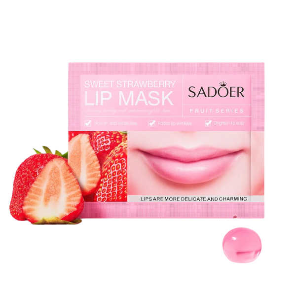 Sadoer Sweet Strawberry drėkinanti lūpų kaukė baltame fone