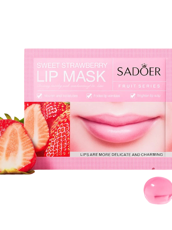 Sadoer Sweet Strawberry drėkinanti lūpų kaukė baltame fone