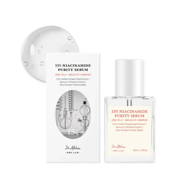 230727_________1_1080x1080_cae09a08-4be7-4eed-9196-33c29a1dc99d Dr. Althea Niacinamide Purity serumas 15 procentų 30 ml baltame fone