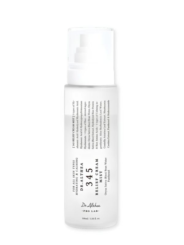 Dr. Althea 345 Relief Cream Mist drėkinamoji veido dulksna 100 ml baltame fone